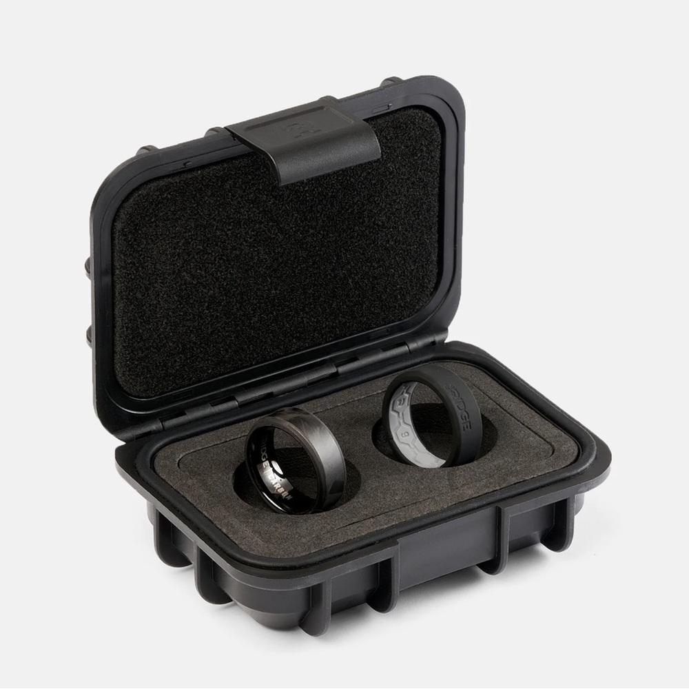 Men’s Wedding Ring - Forged Carbon Beveled Ring | Carbon and Silicone Ring Set